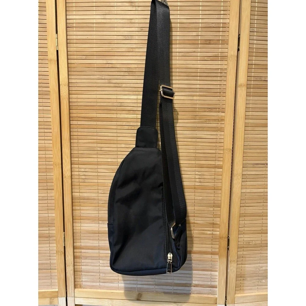 Black Sling Crossbody Backpack Bag Zip Closure Pockets Travel Backpack Purse